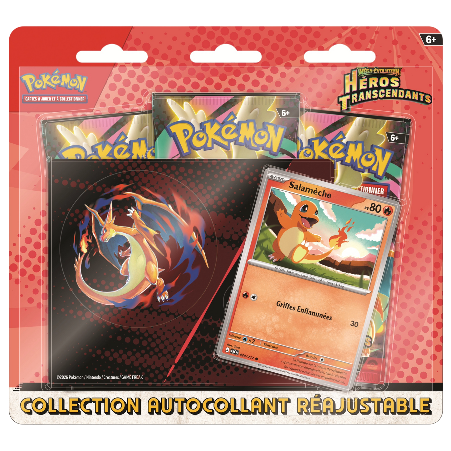 Pokemon Ascended Heroes 3-Pack Sticker Blister Charmander (FR)
